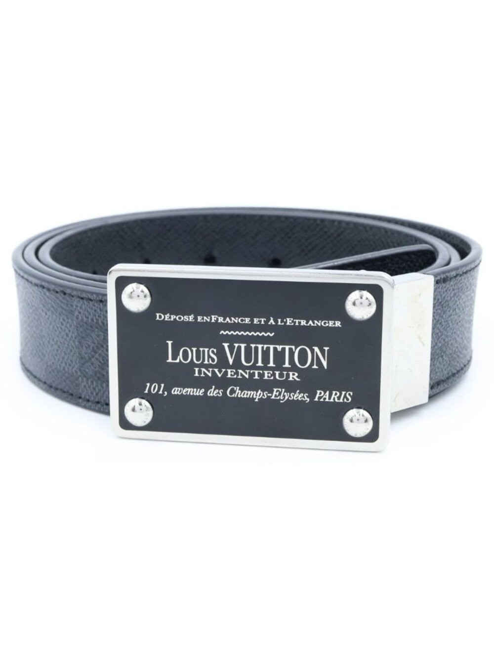 Louis Vuitton Ceinture Inventeur Belt Damier Graphite Leather Black 44/410
